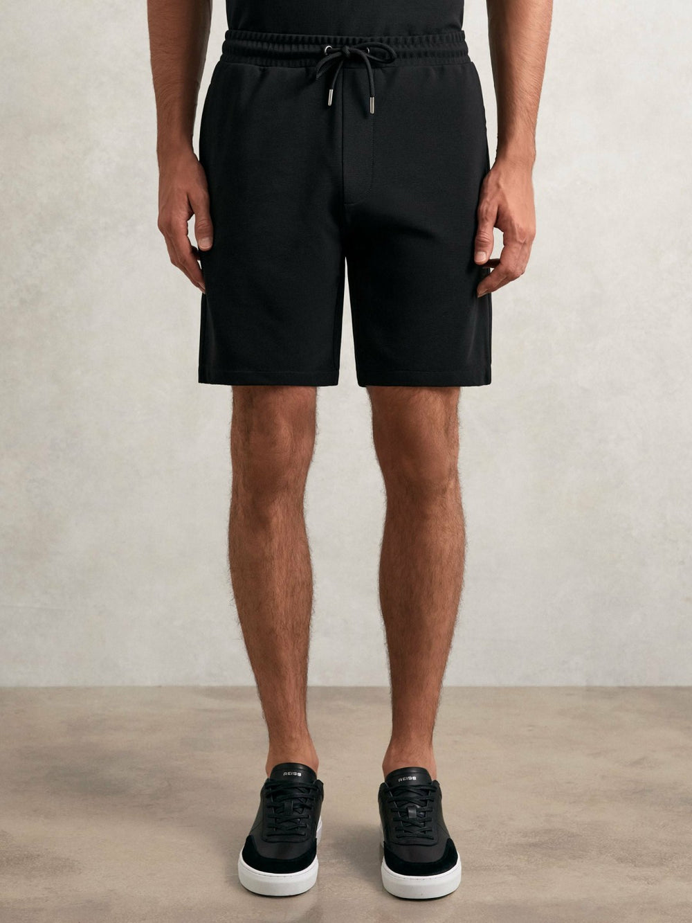 Reiss | Textured Drawstring Shorts in Black