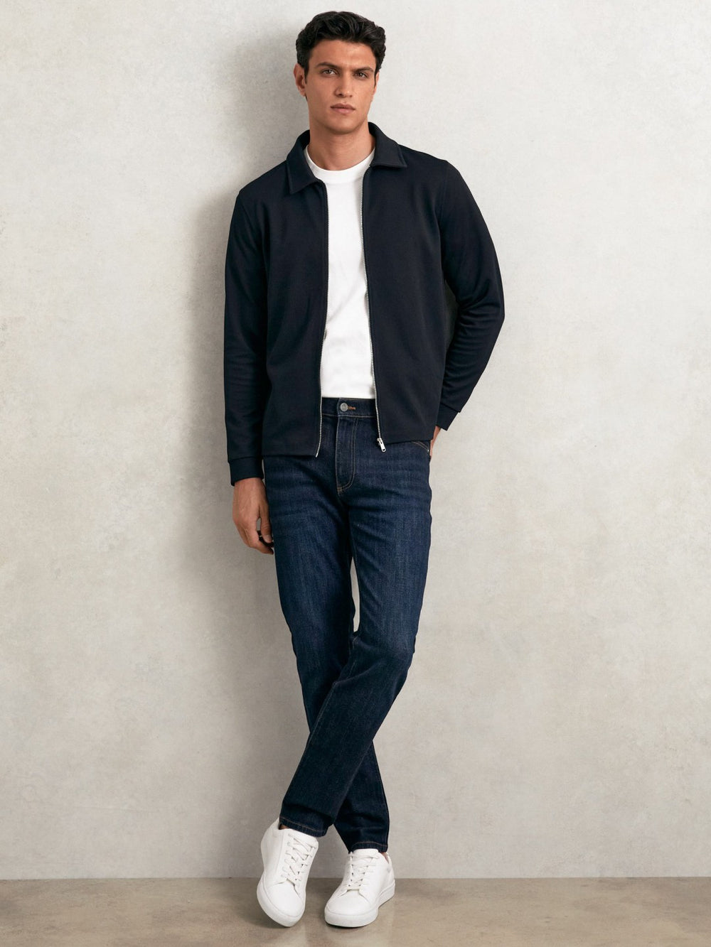 Reiss | Textured Zip Through Overshirt in Navy