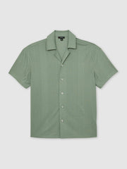 Reiss | Jacquard-Stripe Cuban-Collar Shirt in Mint Green
