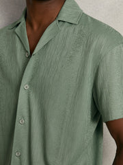 Reiss | Jacquard-Stripe Cuban-Collar Shirt in Mint Green