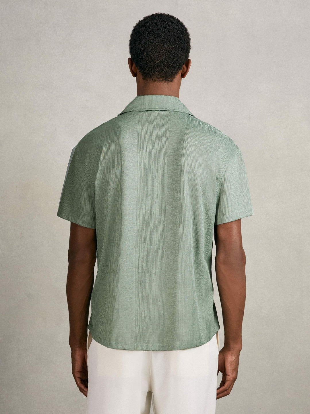 Reiss | Jacquard-Stripe Cuban-Collar Shirt in Mint Green