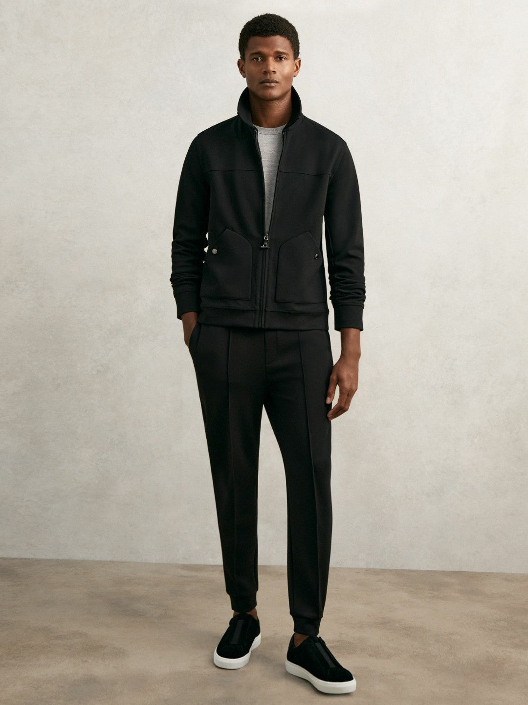 Reiss | Interlock Zip Through Overshirt in Black