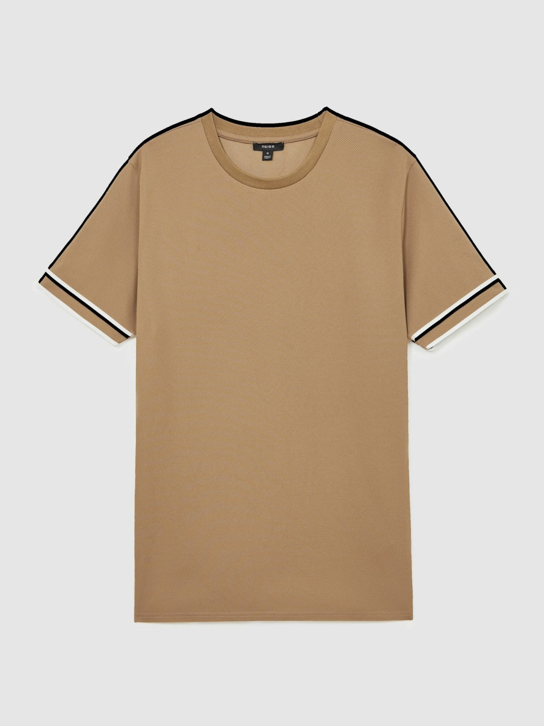 Reiss | Textured Crew-Neck Tipped T-Shirt in Camel Brown