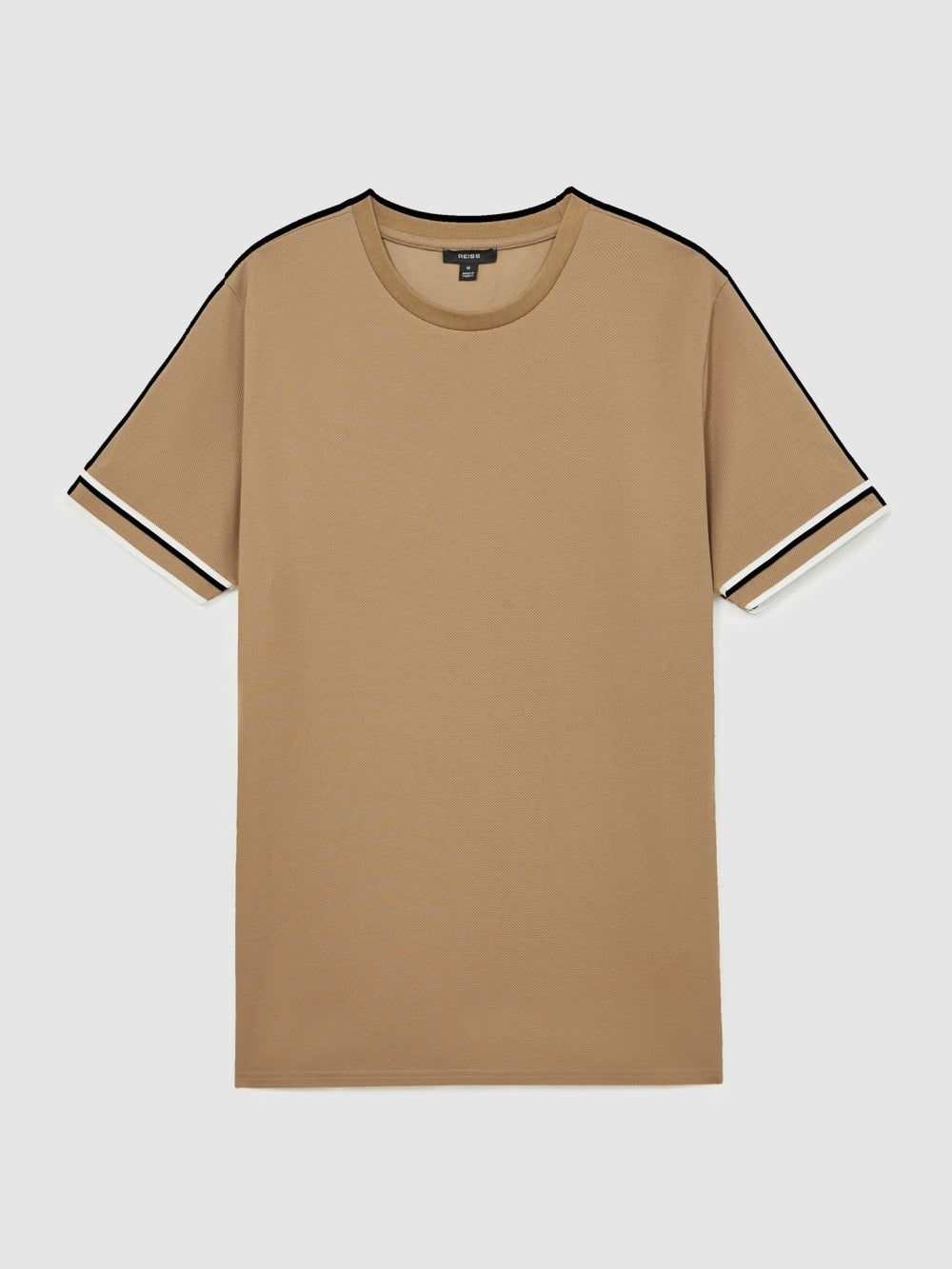 Reiss | Textured Crew-Neck Tipped T-Shirt in Camel Brown