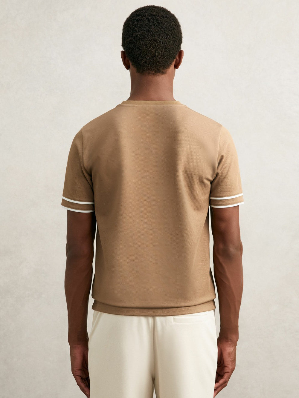 Reiss | Textured Crew-Neck Tipped T-Shirt in Camel Brown