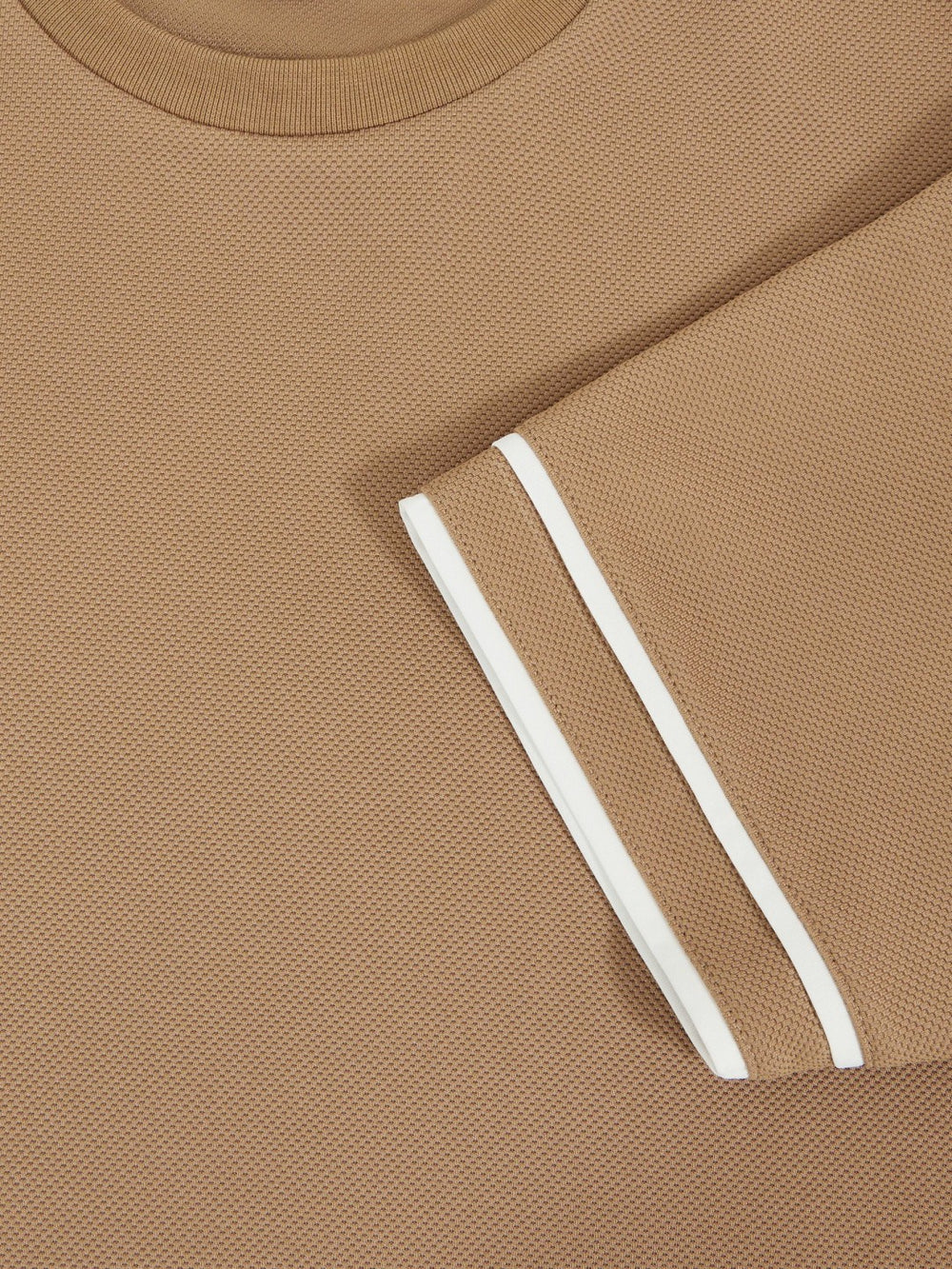 Reiss | Textured Crew-Neck Tipped T-Shirt in Camel Brown