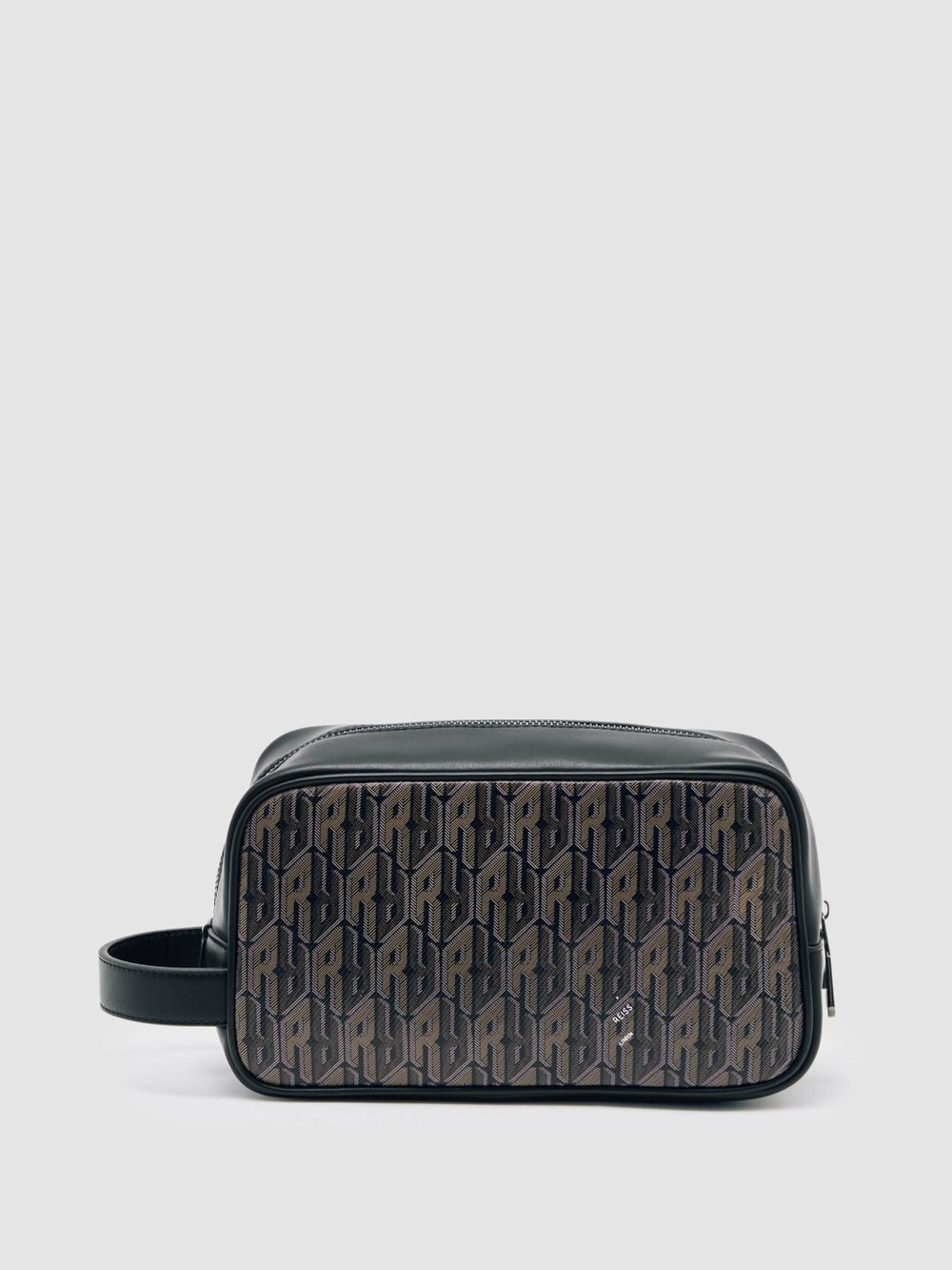 Reiss | Coated Canvas Monogram Wash Bag in Grey Multi