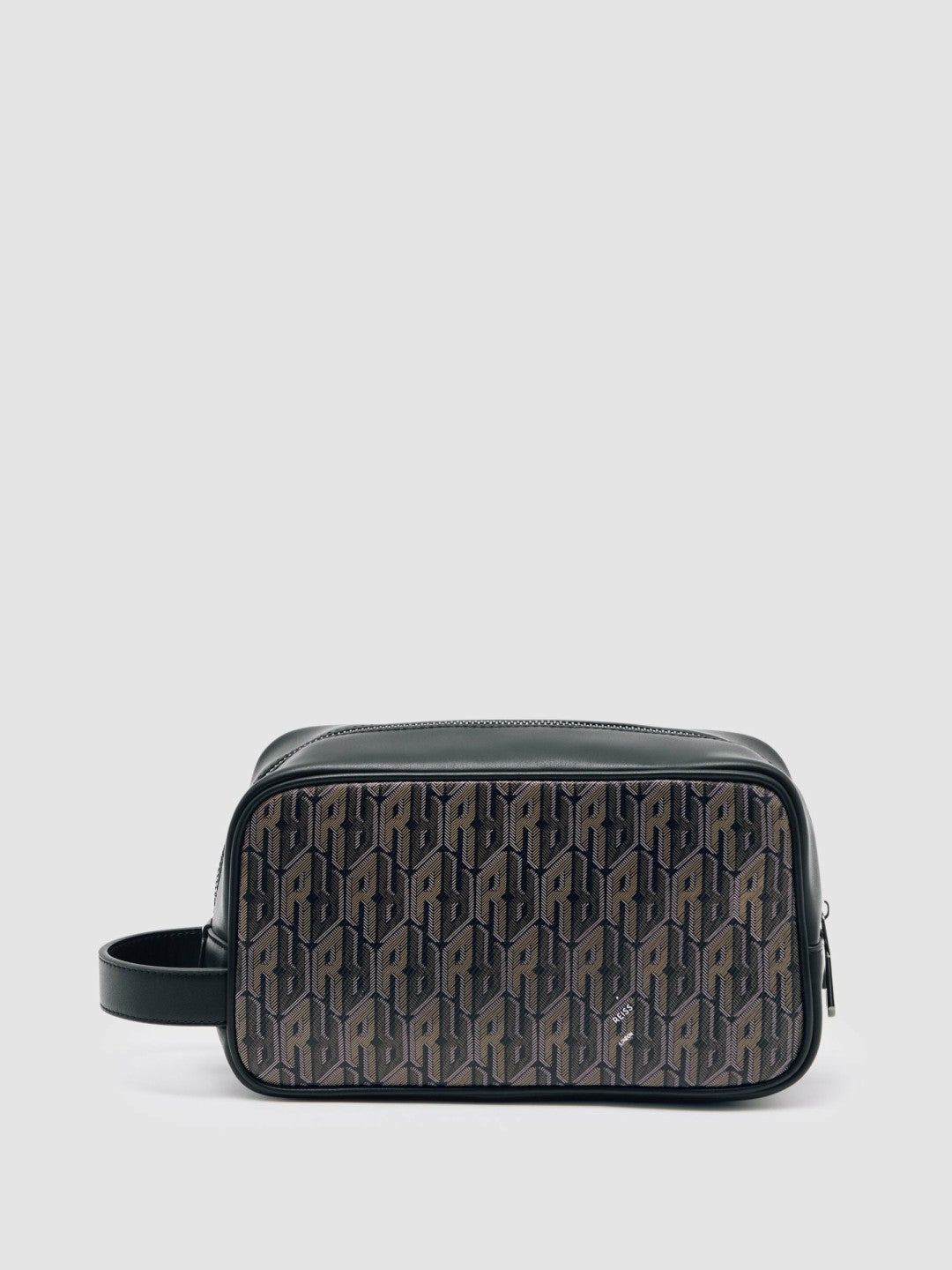 Reiss | Coated Canvas Monogram Wash Bag in Grey Multi