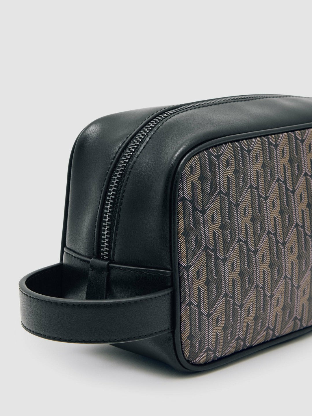 Reiss | Coated Canvas Monogram Wash Bag in Grey Multi