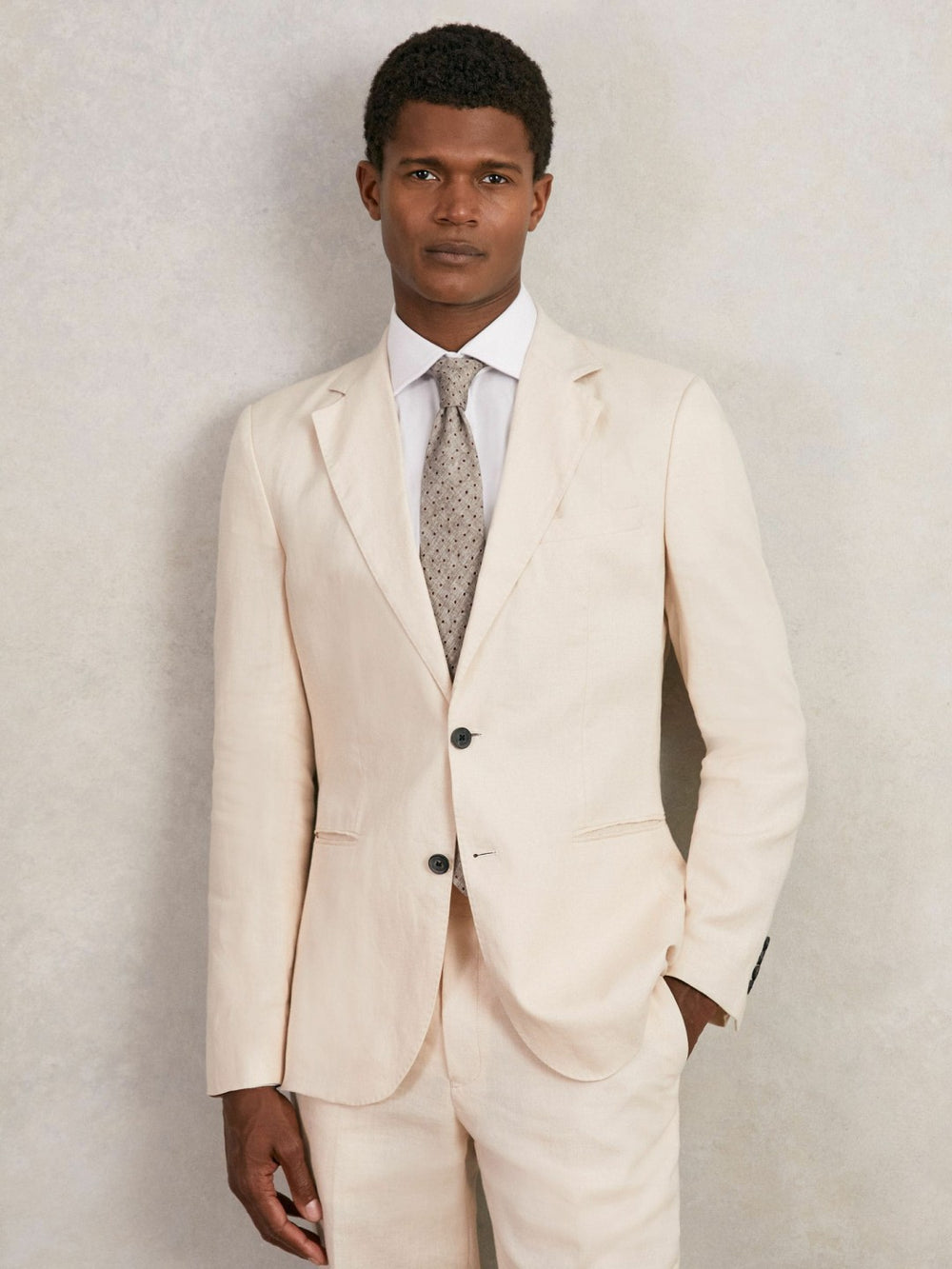 Reiss | Wool-Cotton Polka-Dot Tie in Grey Melange
