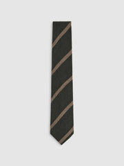 Reiss | Wool-Silk Striped Tie in Forest Green