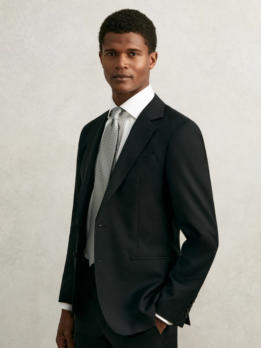 Reiss | Silk Geometric-Chain Print Tie in Sage