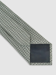 Reiss | Silk Geometric-Chain Print Tie in Sage
