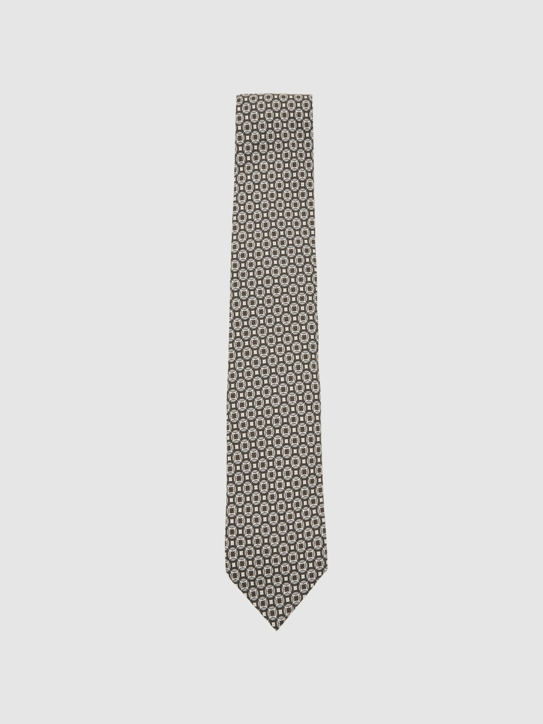 Reiss | Silk Geometric-Print Tie in Chocolate Brown Multi