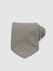 Reiss | Silk Geometric-Print Tie in Chocolate Brown Multi