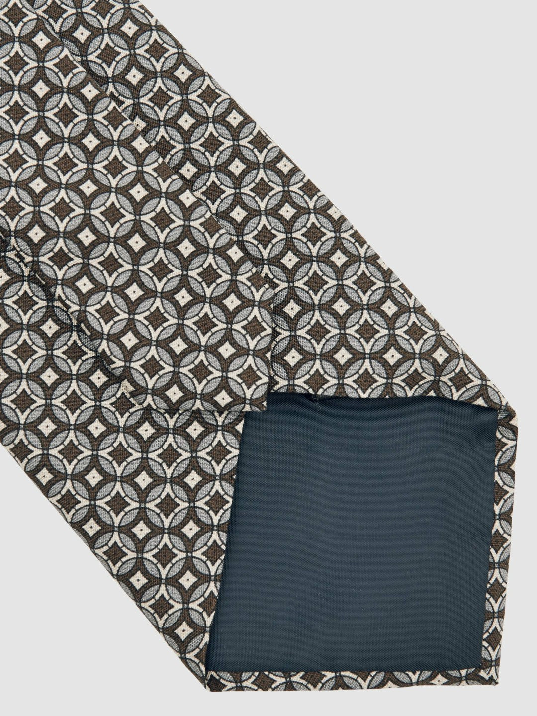 Reiss | Silk Geometric-Print Tie in Chocolate Brown Multi