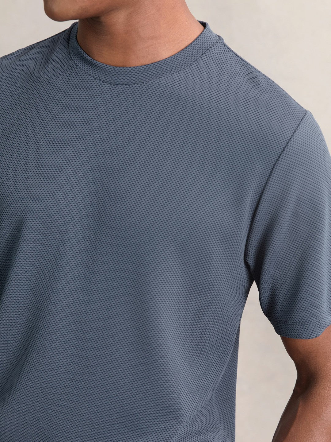 Reiss | Textured Crew-Neck T-Shirt in Airforce Blue