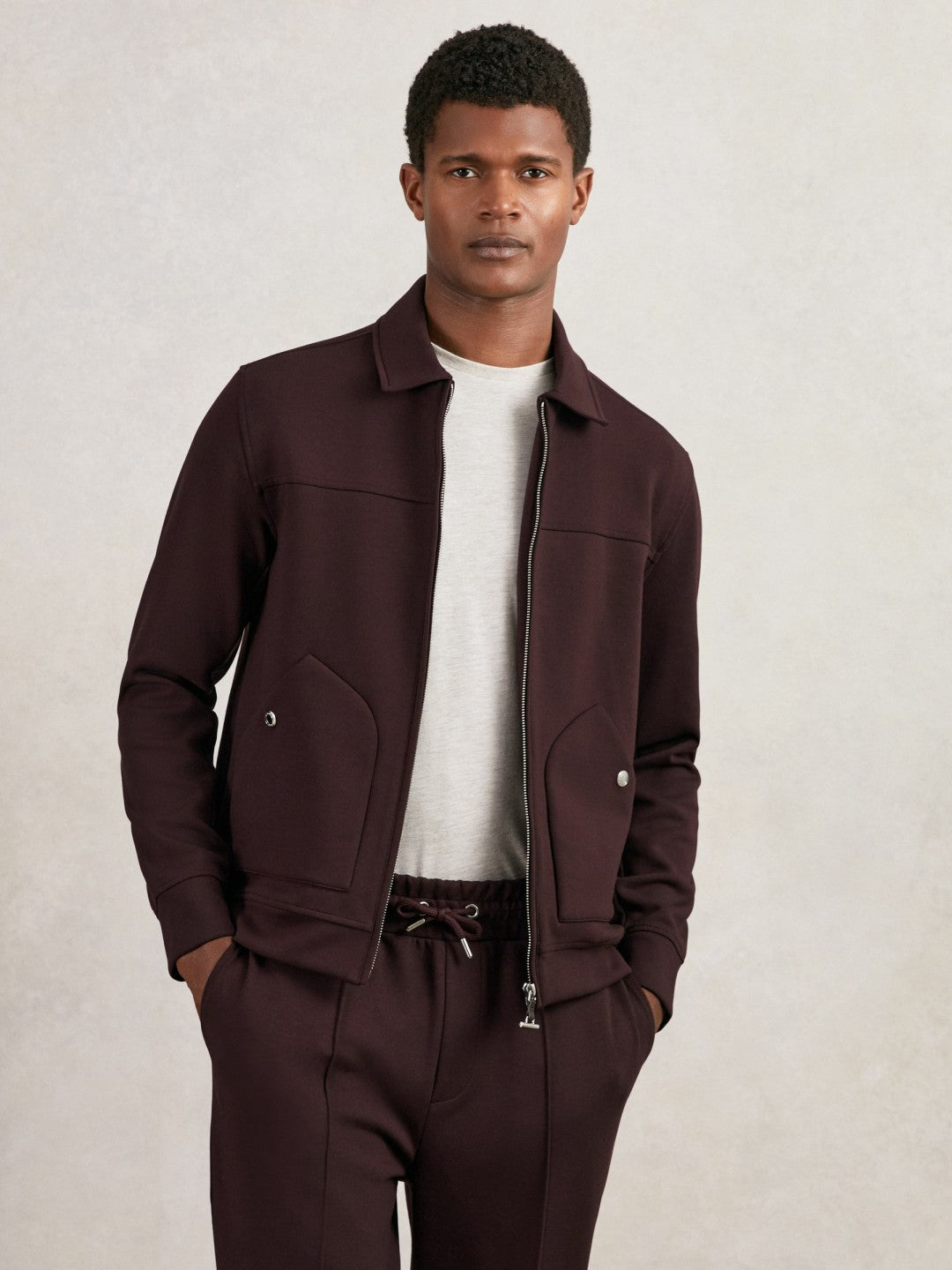 Reiss | Interlock Zip Through Overshirt in Cherry Red