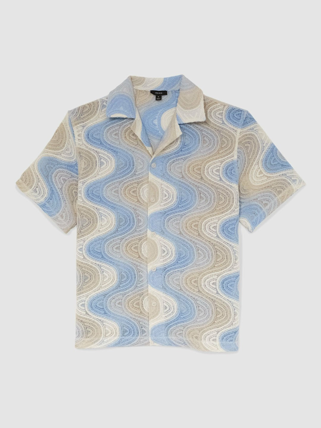 Reiss | Wave Crochet Cuban Collar Shirt in Blue Multi
