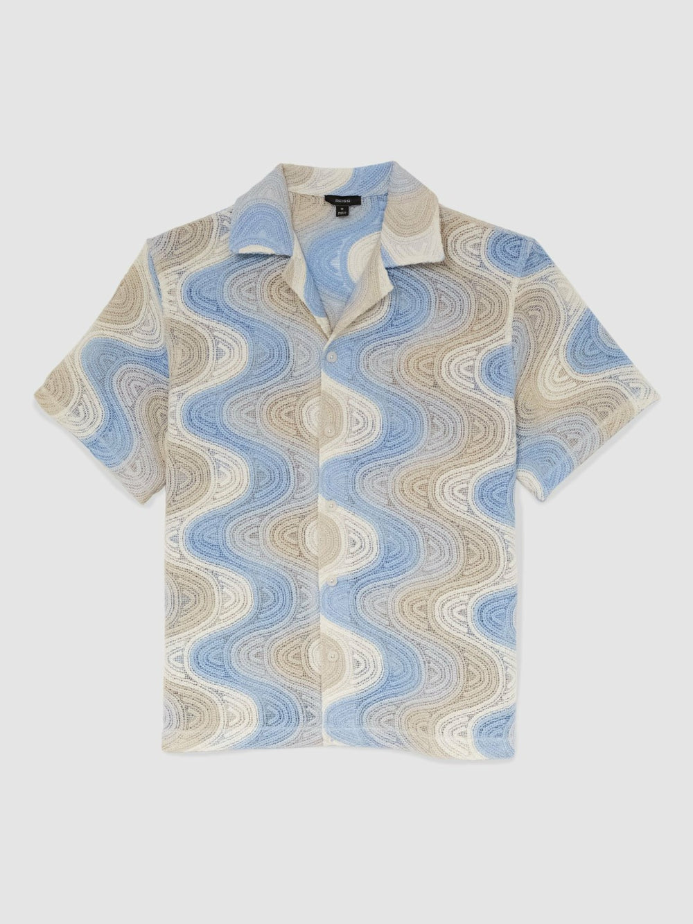Reiss | Wave Crochet Cuban Collar Shirt in Blue Multi