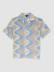 Reiss | Wave Crochet Cuban Collar Shirt in Blue Multi