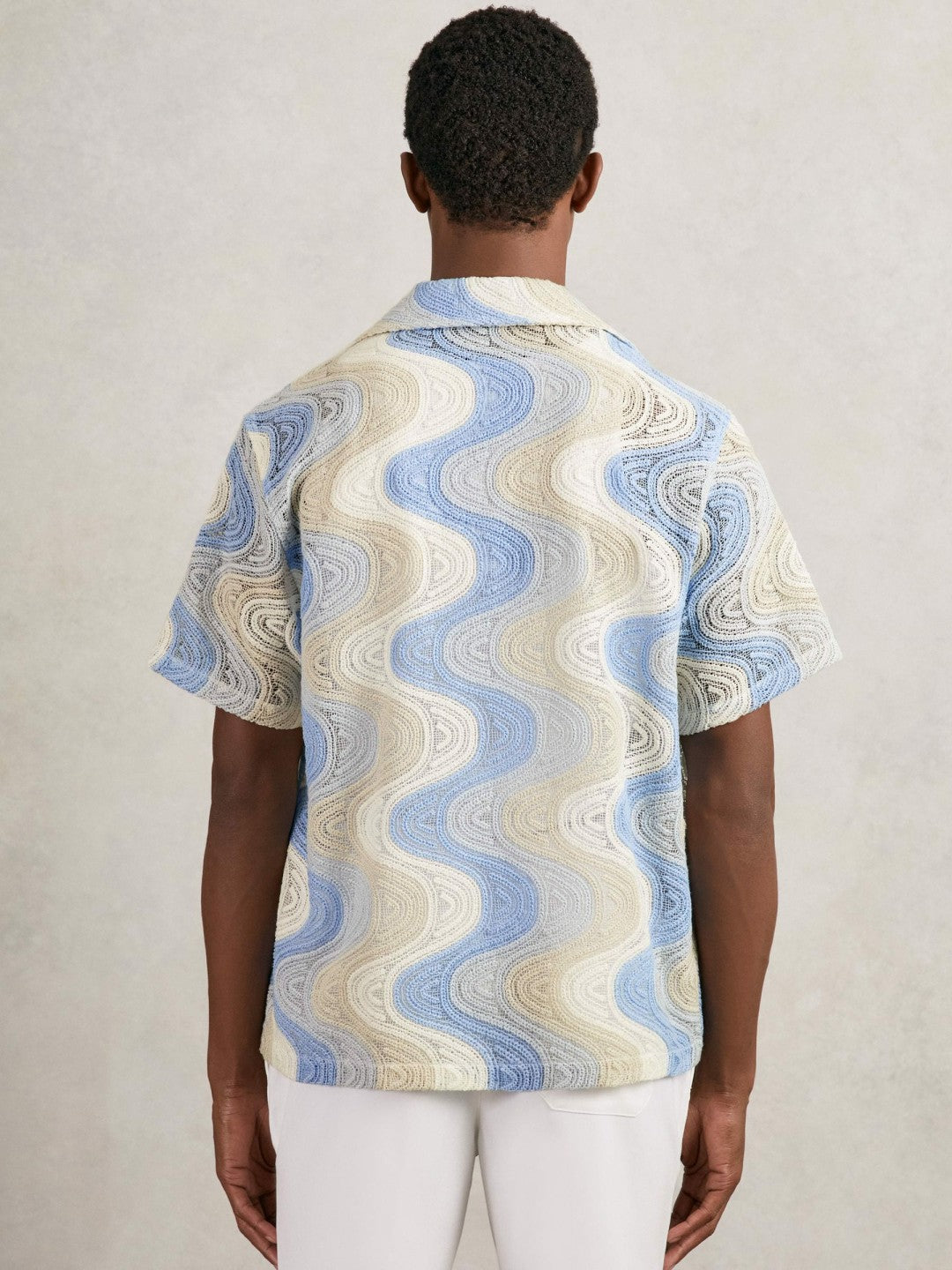 Reiss | Wave Crochet Cuban Collar Shirt in Blue Multi