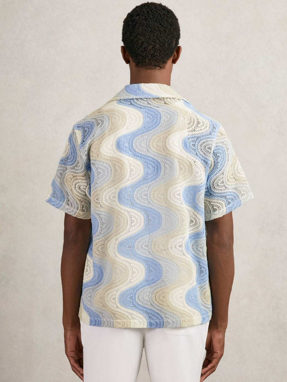 Reiss | Wave Crochet Cuban Collar Shirt in Blue Multi