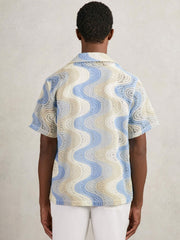 Reiss | Wave Crochet Cuban Collar Shirt in Blue Multi