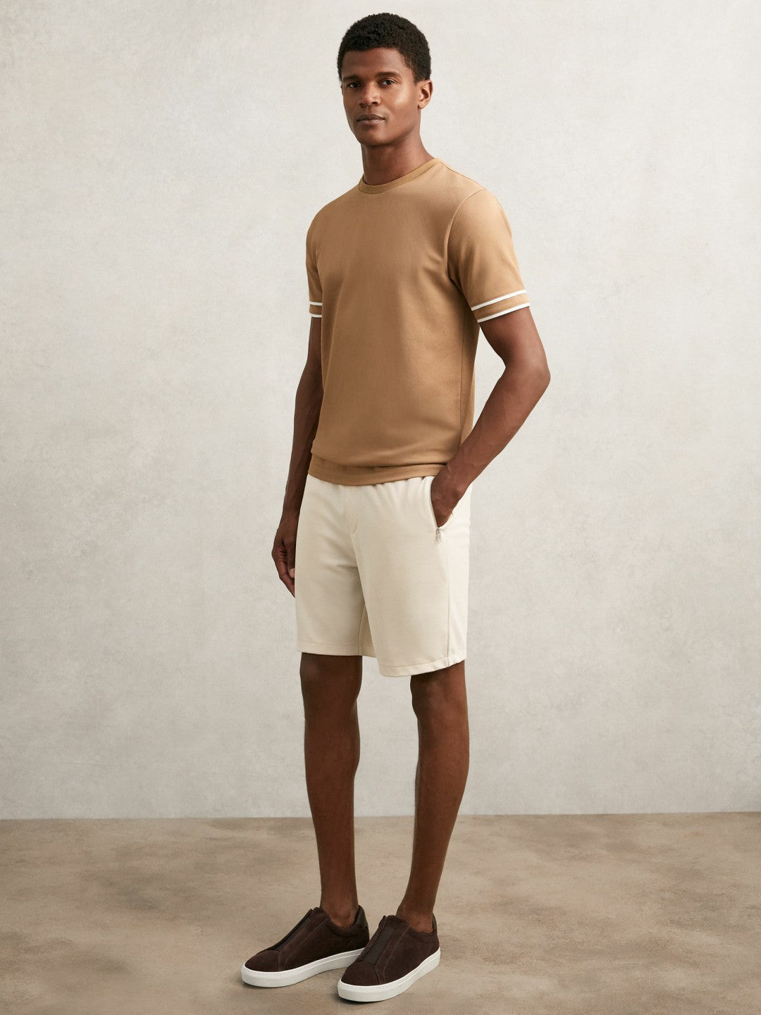 Reiss | Textured Drawstring Shorts in Stone
