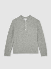 Reiss | 13-14 yrs Cotton-Blend Rib-Knit Henley Top in Mid Grey Melange