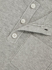 Reiss | 13-14 yrs Cotton-Blend Rib-Knit Henley Top in Mid Grey Melange