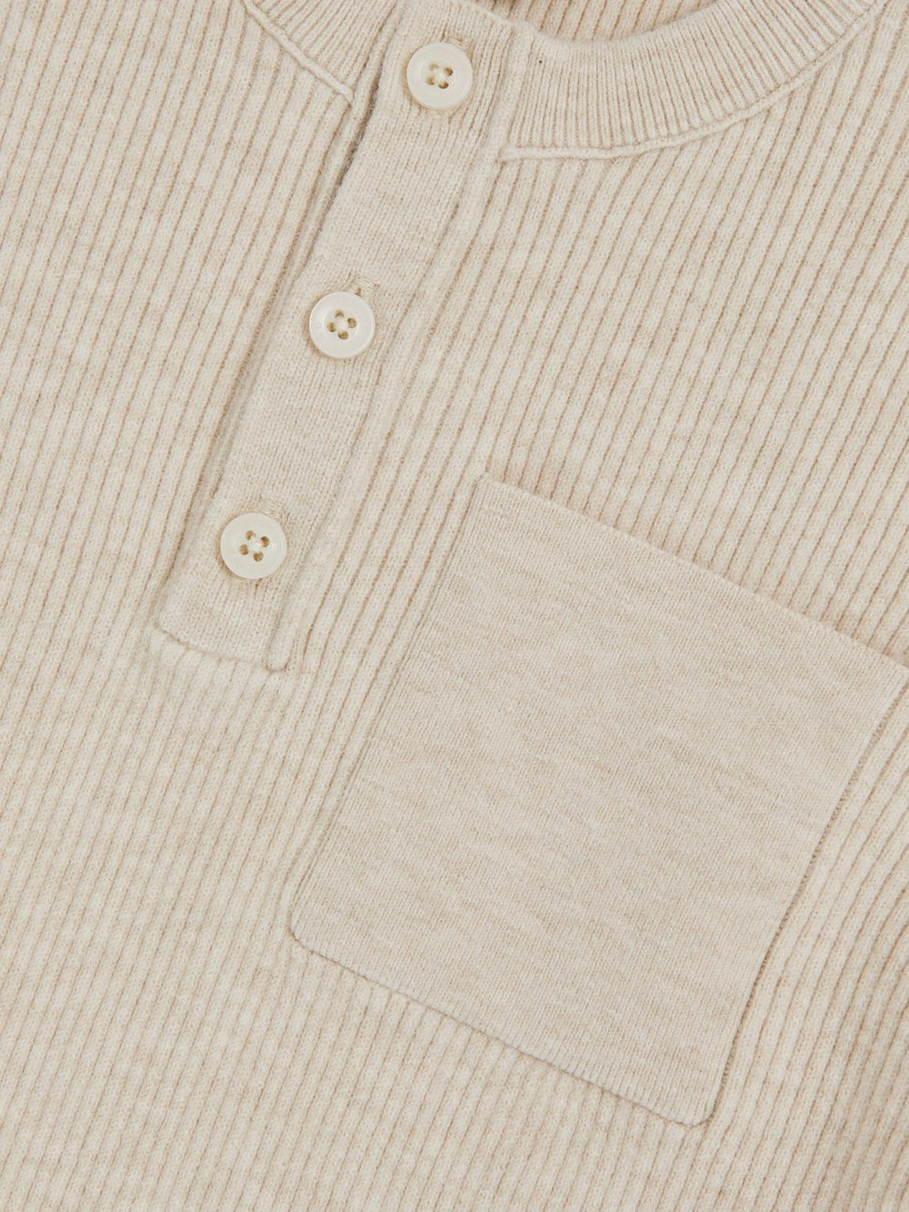 Reiss | 9-13 yrs Cotton-Blend Rib-Knit Henley Top in Oatmeal Melange