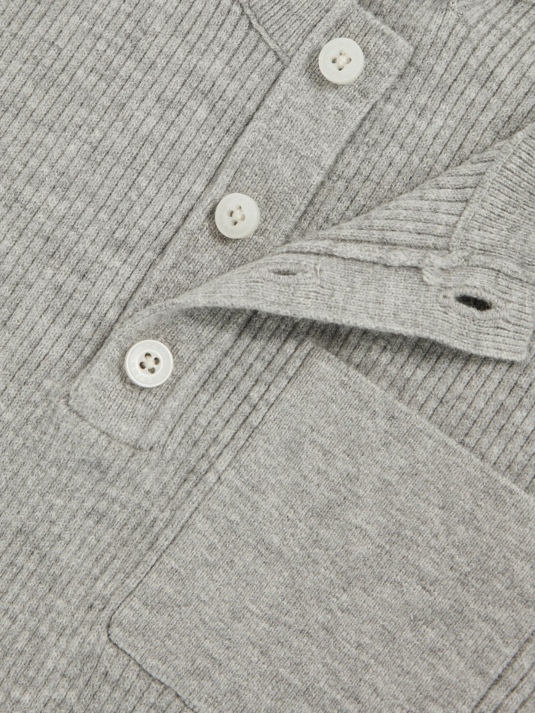 Reiss | 3-9 yrs Cotton-Blend Rib-Knit Henley Top in Mid Grey Melange