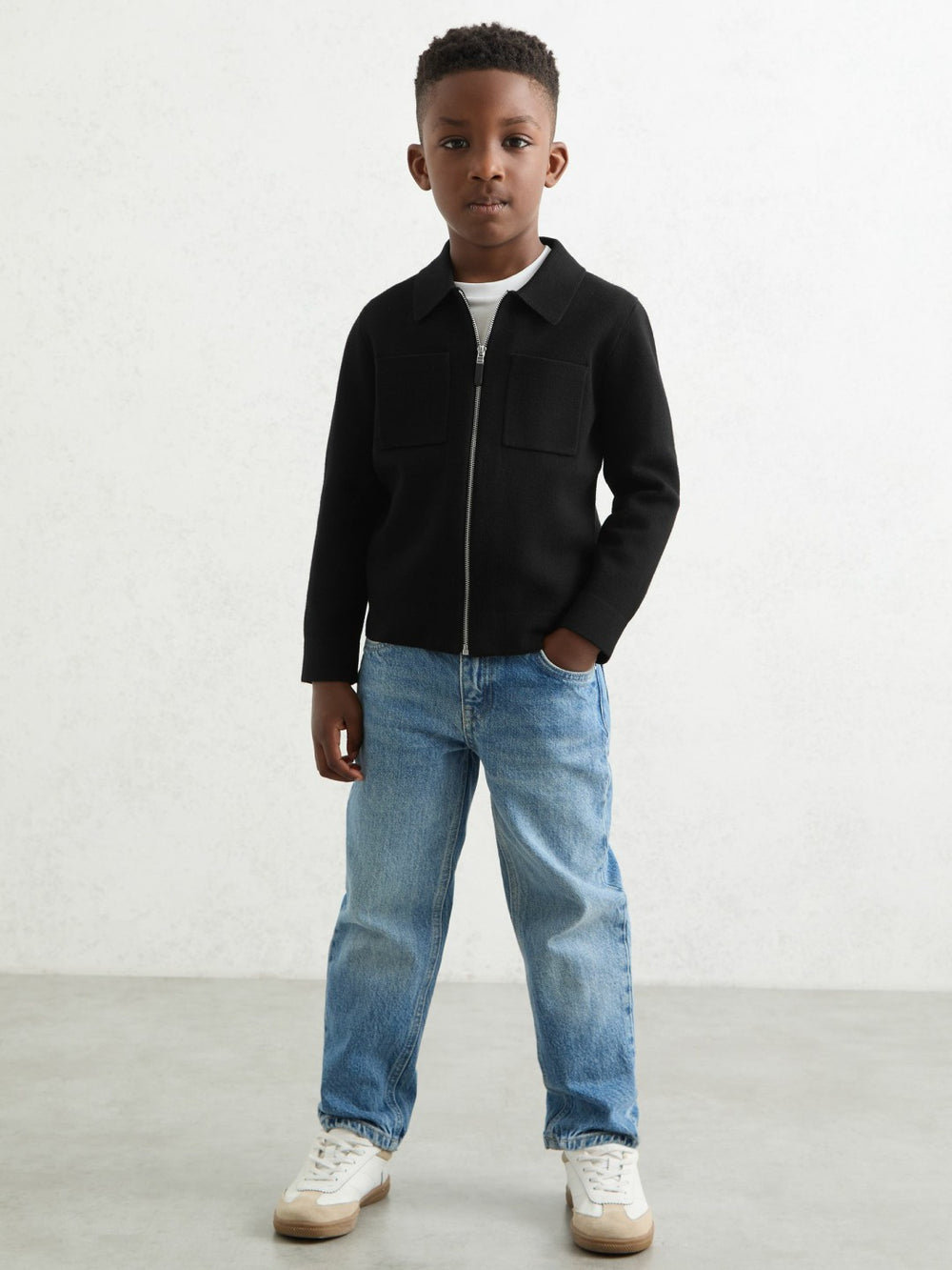Reiss | 13-14 yrs Knitted Zip-Through Cardigan in Black