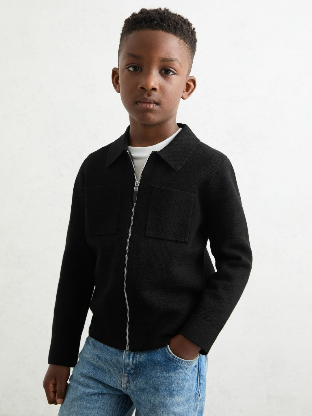 Reiss | 13-14 yrs Knitted Zip-Through Cardigan in Black