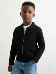 Reiss | 13-14 yrs Knitted Zip-Through Cardigan in Black