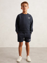Reiss | 3-9 yrs Cotton Blend Motor Cars Sweat Shorts in Washed Blue