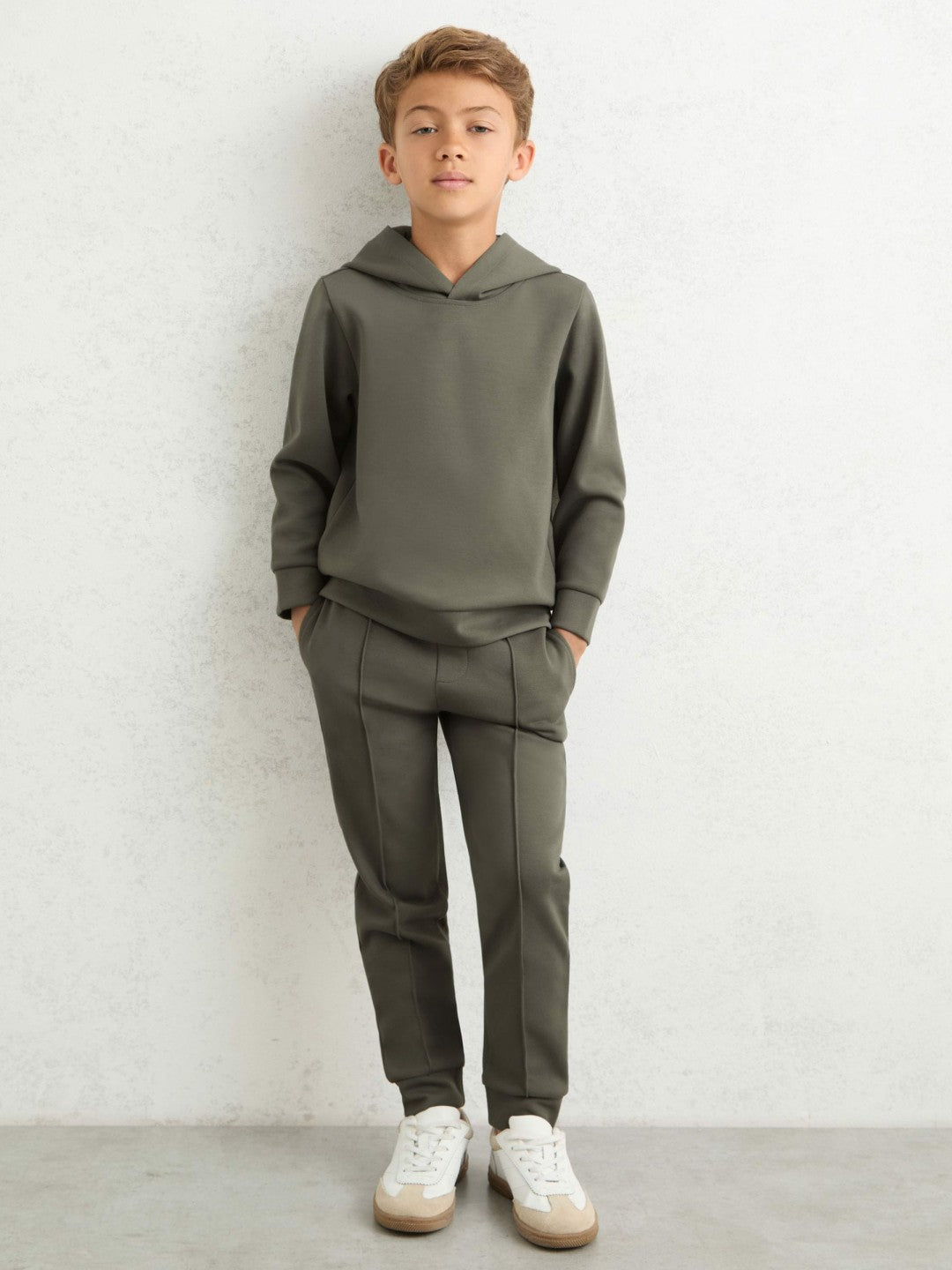 Reiss | 9-13 yrs Interlock Jersey Hoodie in Dark Sage