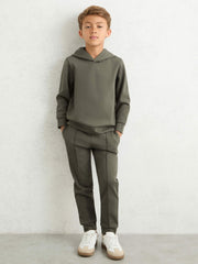 Reiss | 9-13 yrs Interlock Jersey Hoodie in Dark Sage
