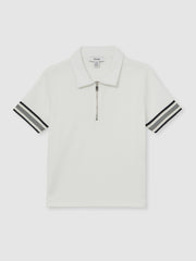 Reiss | 9-13 yrs Textured Half Zip Polo Shirt in White