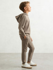 Reiss | Interlock Jersey Hoodie in Taupe Brown