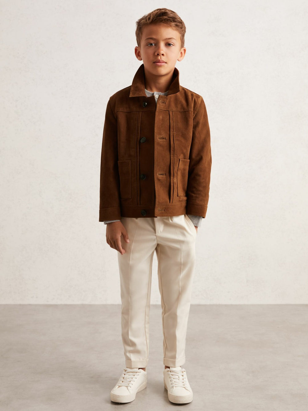 Reiss | 13-14 yrs Suede Worker Jacket in Tobacco Brown