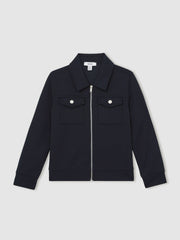 Reiss | 3-9 yrs Interlock Zip Through Overshirt in Navy Blue