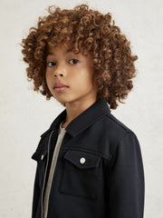 Reiss | 3-9 yrs Interlock Zip Through Overshirt in Navy Blue