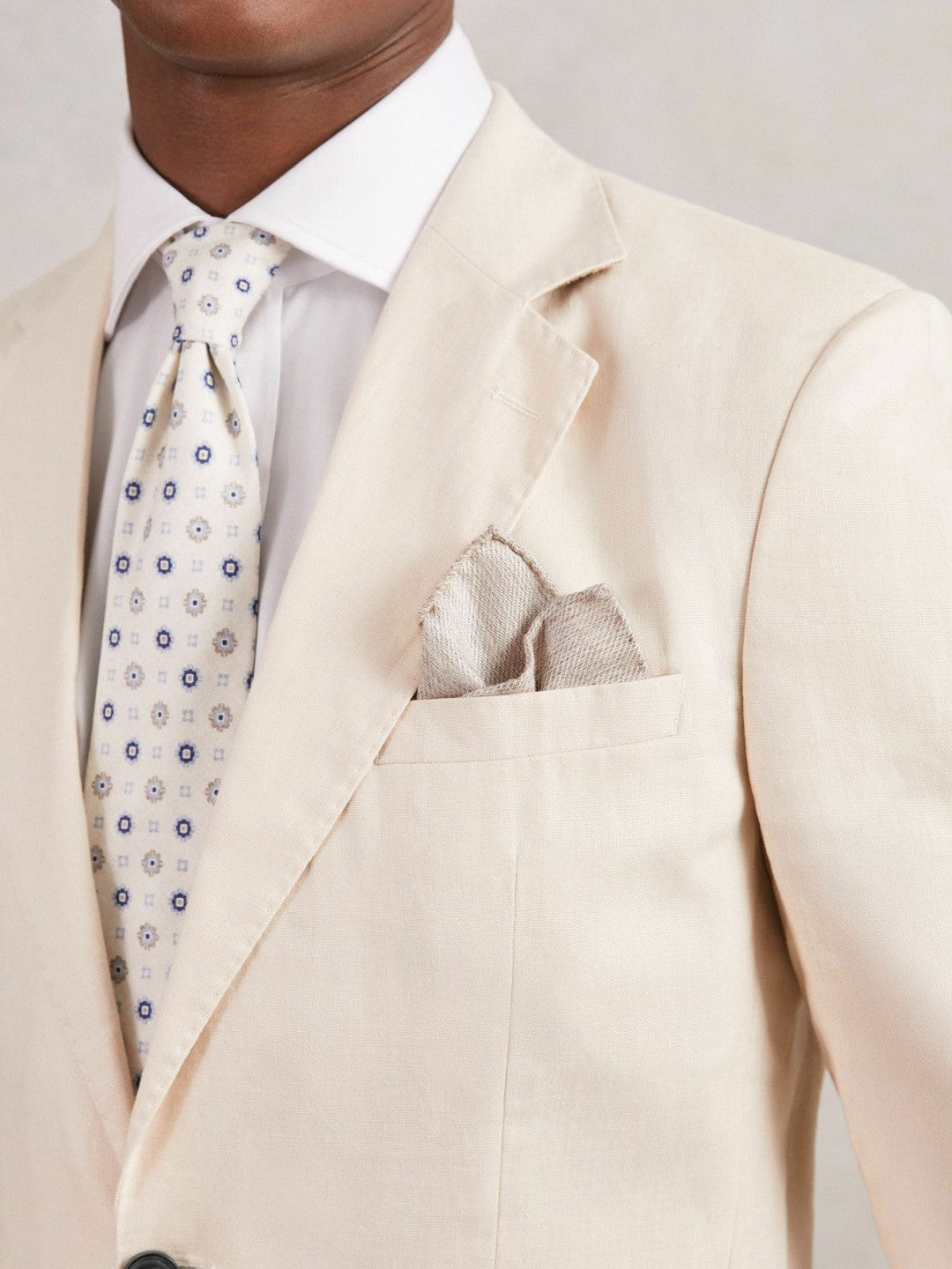 Reiss | Wool Silk Textured Pocket Square in Oatmeal
