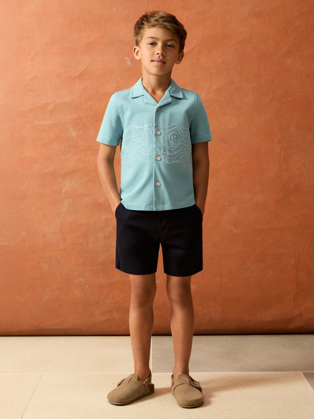 Reiss | 9-13 yrs SmileyWorld Embroidered Shirt in Sky Blue