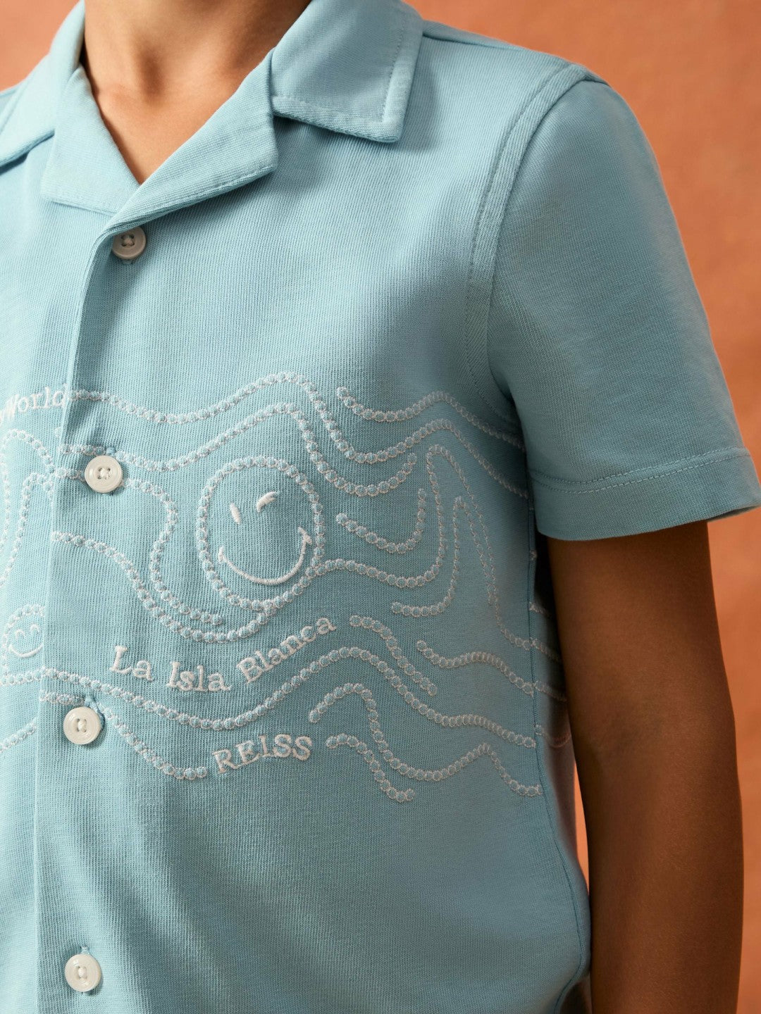 Reiss | 9-13 yrs SmileyWorld Embroidered Shirt in Sky Blue