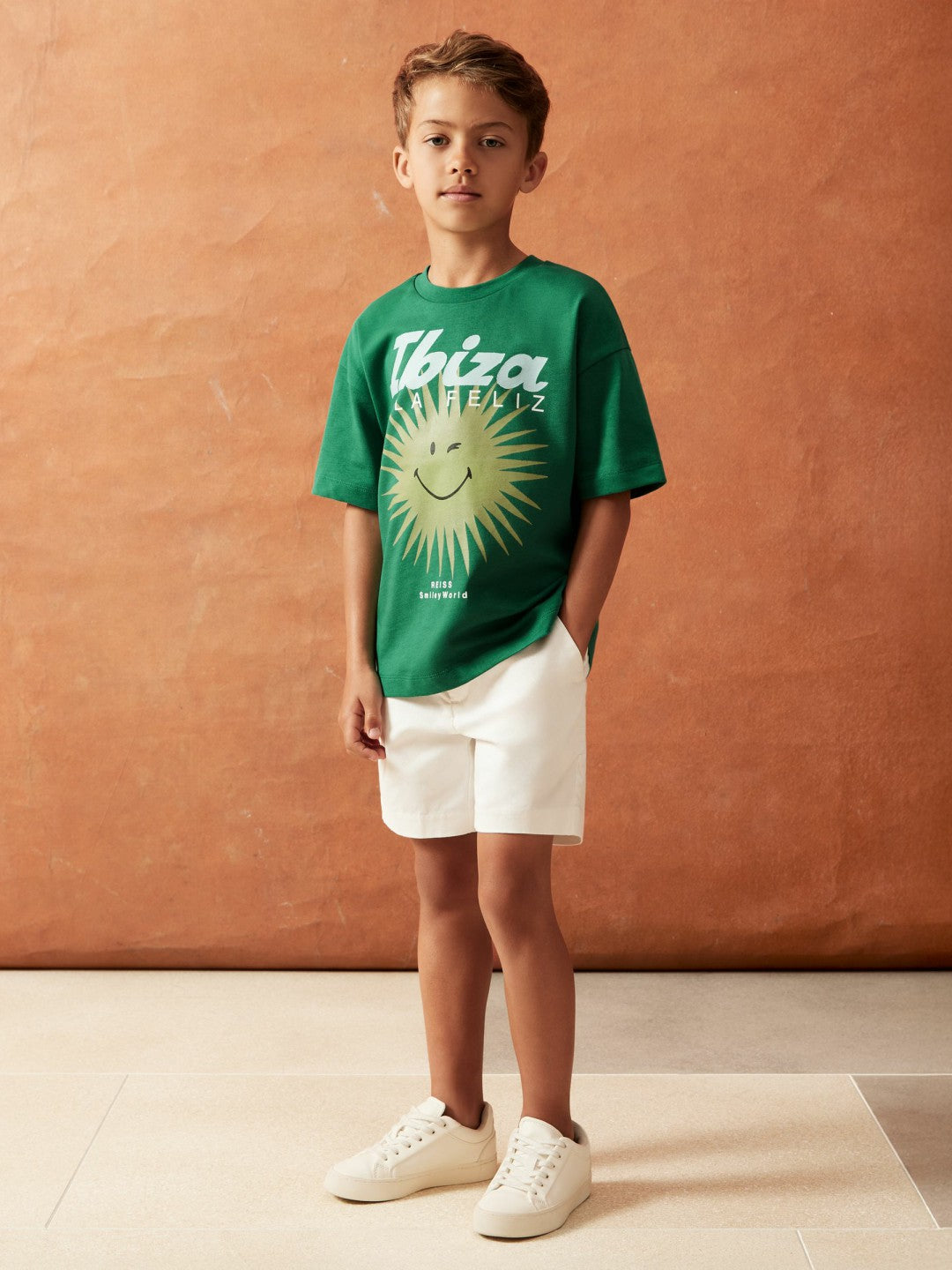 Reiss | 3-9 yrs SmileyWorld Sun Motif T-Shirt in Bright Green