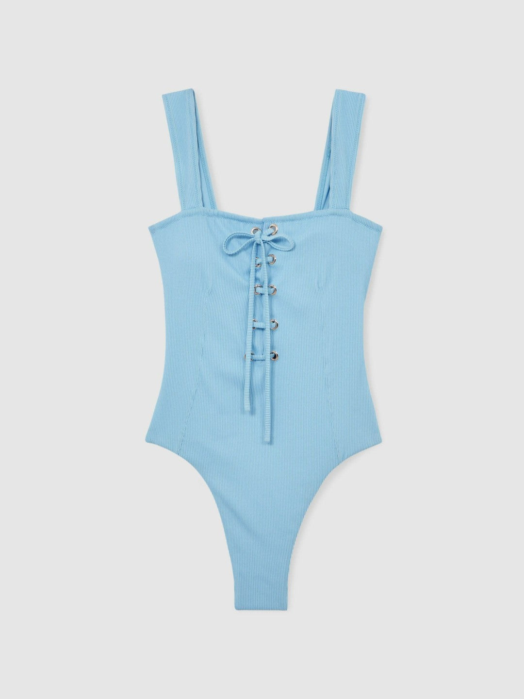 Reiss | Ribbed Lace-Up Swimsuit in Blue