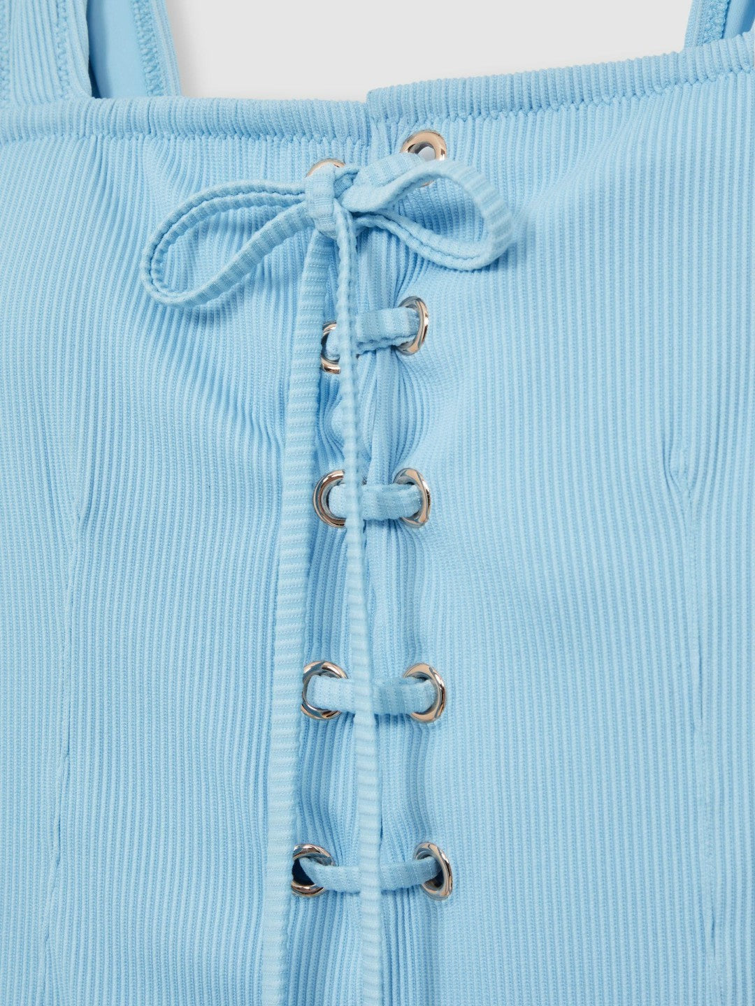Reiss | Ribbed Lace-Up Swimsuit in Blue